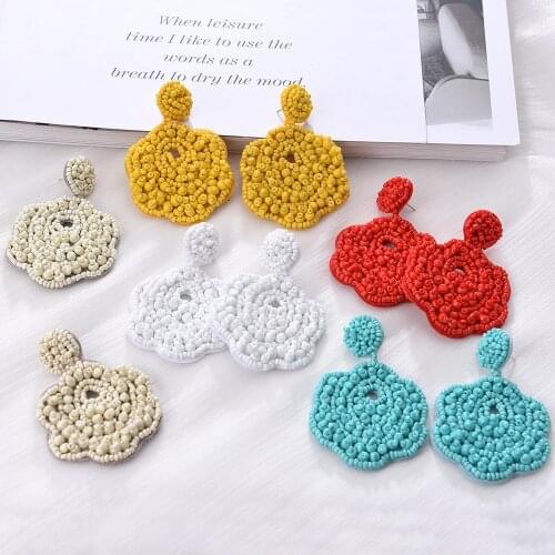 Ztech Flower Shape Pendant Handmake Beads Earrings For Women Gilrs Drop Dangle Earrings Boho Jewelry Statement Accessories