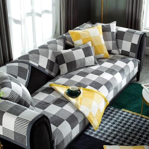 Gray White Plaid Sofa Towel Simplicity Cotton Linen Sofa Set Modern Geometric Sofa Cover Non-slip Cushion Pillowcase Slipcover 1