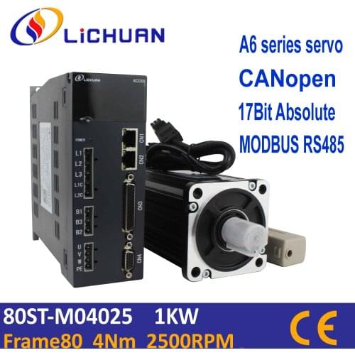 Lichuan servo 1KW 17bit sbsolute encoder can open protocal RS485 servo motor with A6 servo driver 80ST-M04025 4Nm 2500rpm