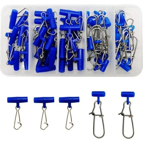 Shaddock Fishing 50pcs/Box Fishing Line Sinker Slider Blue Plastic Head Swivel With Duo Lock Snap Stainless Steel Nice Snap Kit