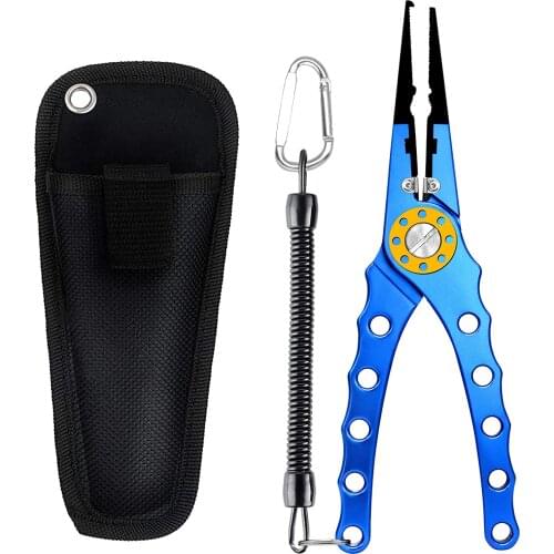 Split Ring Pliers Aluminum Fishing Pliers Hook Remover Tungsten Carbide Cutters Saltwater Resistant Fishing Gear Coiled Lanyard