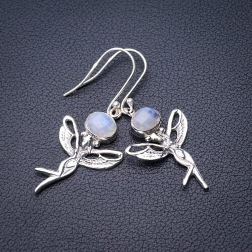 StarGems Natural Rainbow Moonstone Fariy Handmade 925 Sterling Silver Earrings 2" E0849