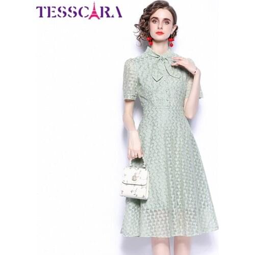TESSCARA Women Summer Elegant Office Lace Dress Festa High Quality Long Pink Wedding Party Robe Femme Vintage Designer Vestidos