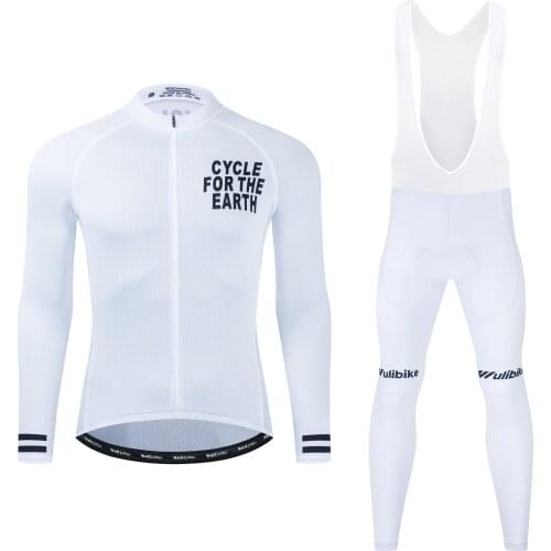 WULIBIKE 2020 New Mens Cycling Clothing Long Sleeve Bib Pants Suit Breathable Outdoor Bicycle Sports Clothes Set Bike Bib pants