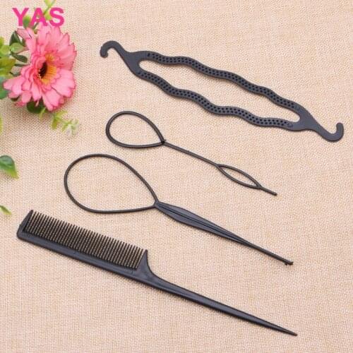 Hair Twist Styling Clip Stick Bun Maker Braid Tool Comb Hair Accessories 1Set/4Pcs #Y207E# Hot Sale