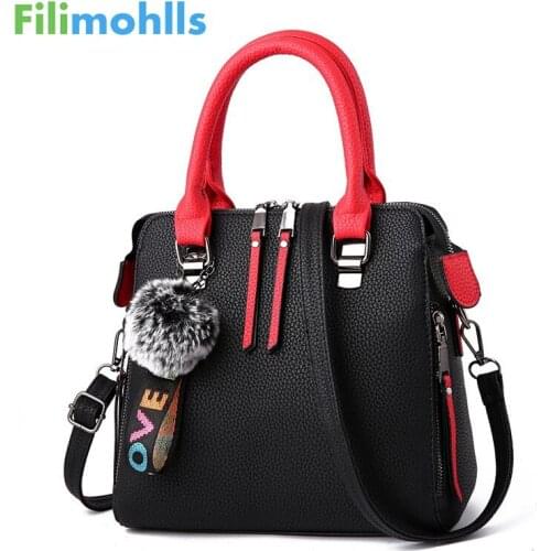 PU Leather Women bags Messenger Bag Fur Ball Crossbody Flap Bags Female Shoulder Bag Solid Color Handbags S1998