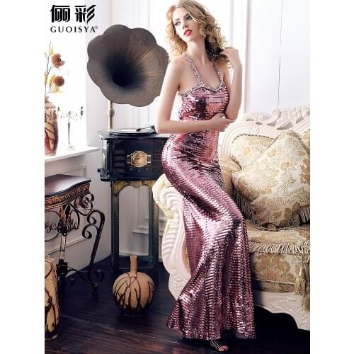 Free shipping robe de soiree bride gown 2016 new fashion hot sexy backless paillette vestido de festa longo long prom dresses