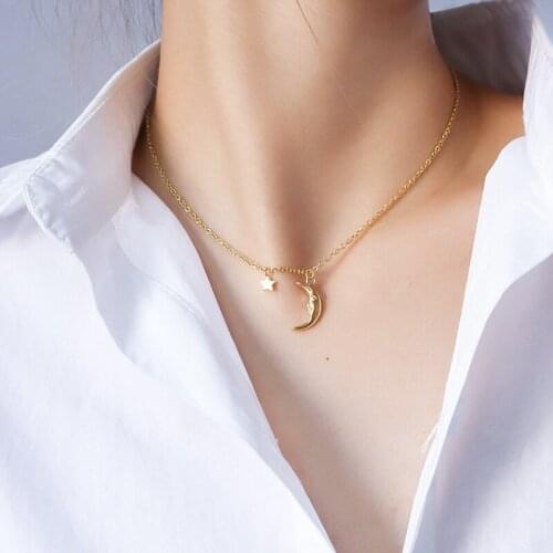 YCHM Collier Lune Moon Star Choker Necklace Women Stainless Steel Necklace Gold Plated Chain Necklace Trendy Jewelry 2021