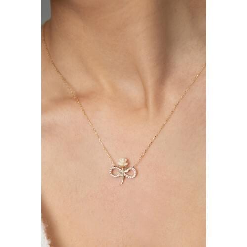 Elika Silver Women 'S White Rose Infinity Model 925 Sterling Silver Necklace