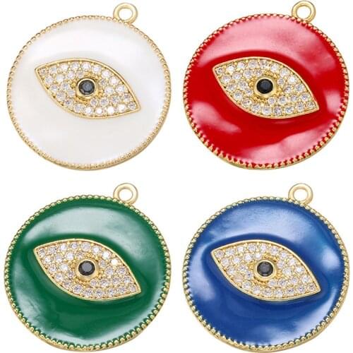 ZHUKOU 24x27.5mm brass crystal eye round pendant for women necklace earring DIY handmade jewelry accessories making model: VD619