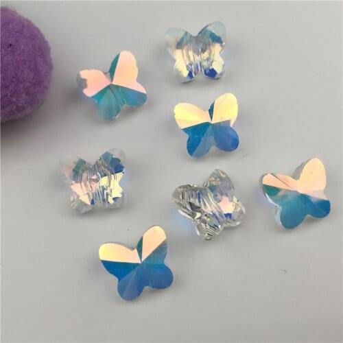 20Pcs 8/10/12MM Butterfly Beads With Hole Cryatal Rhinestone For Handmade Craft Clothes Decoration Sewing Garments Accessories