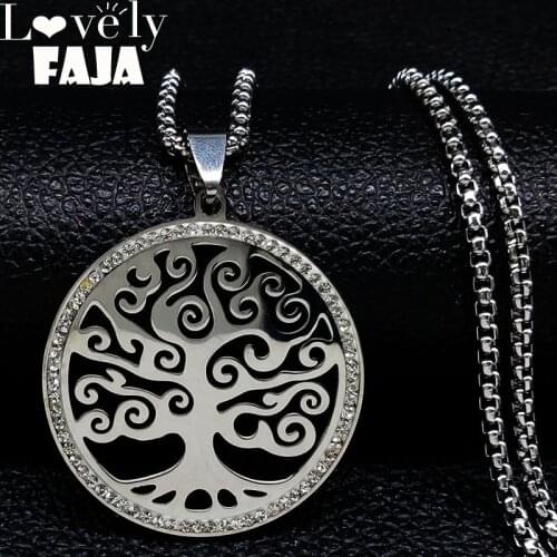 2021 Fashion Stainless Steel Crystal Statement Necklace Women Cloud Tree of Life Silver Color Necklace Jewellery joyas N18147