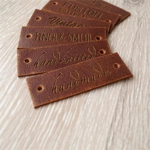 55pcs custom Handmade Sewing knitted clothing labels, leather Rectangle Crochet Garment tags, brand logo label, Accessories DIY