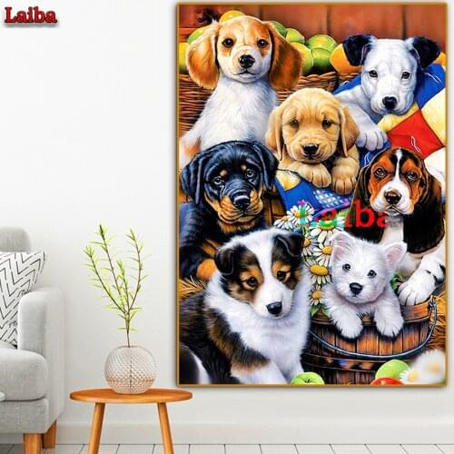 5D Full Diamond Painting Family Dog Embroidery Diy Kit Needlework Rhinestone Cross Stitch Mosaic rhinestone pictures Home Decor