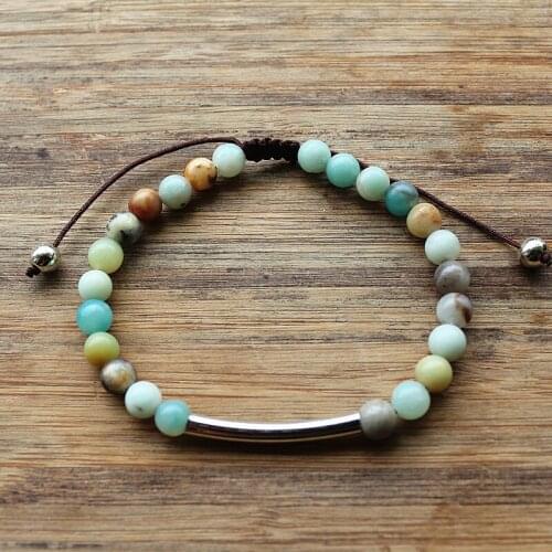 6mm Natural stone beads with Tube Charm Simple Bracelet Handmade Women Bracelets