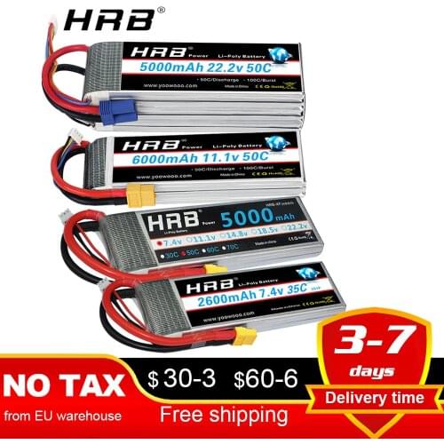 Clearance Sale HRB RC Lipo Battery 2S 3S 4S 5S 6S 2200mah 2600mah 2700mah 5000mah 6000mah XT60 Deans Plug for RC Car helicopter