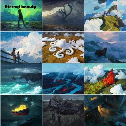 Diamond Painting Cross Stitch Kits Oil Painting Landscape Wall Art Cloud and Mountain Diamond Mosaic Sale Embroidery Home Decor