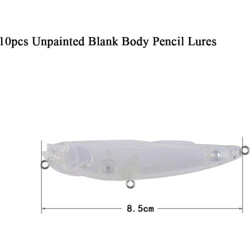 Free Shipping 10PC 8.5cm 7g Transparent Pencil Baits Blank Unpainted Body Fishing Lure Rattle Isca Artificial Topwater Wobblers