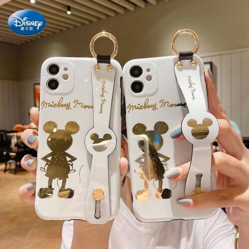 Disney Mickey Minnie phone case For iPhone 11 pro max 12mini 12pro max 12 Pro Wrist Strap soft kawayi couple Glossy phone case