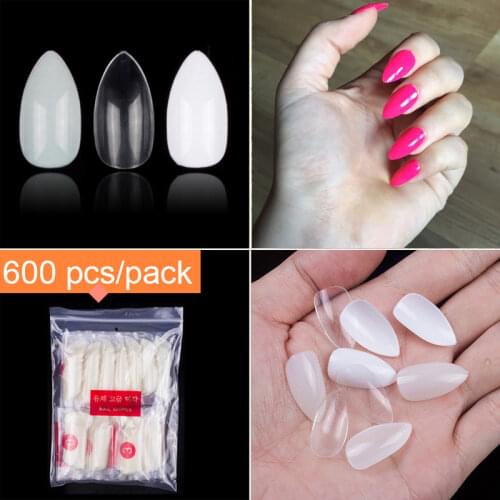 With Extra 50 pcs Number 5 And 6 10 Sizes 600 Pieces Per Pack Short Almond Full False Nails Acrylic Fake Nail Tips For Manicure