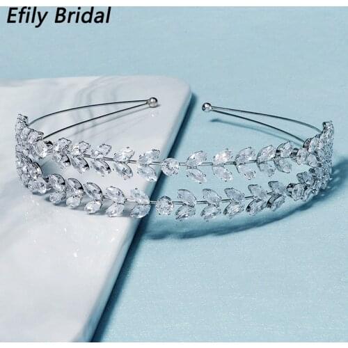 Efily Fashion Cubic Zirconia Headbands for Women Hair Accessories Silver Color Crown Wedding Bridal Hair Jewelry Headpiece Gift