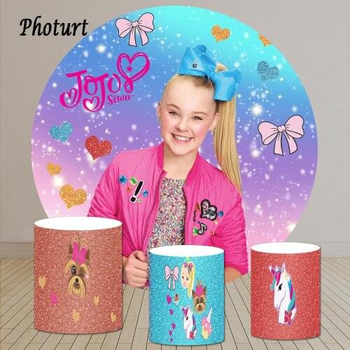 PHOTURT JOJO-Siwa Photography Background Girl Birthday Backdrop Colorful Glitter Dog Round Vinyl Banner Photo Studios Props