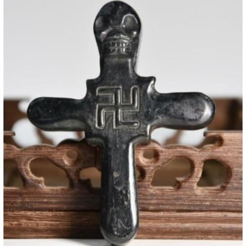 Hongshan culture archaize black iron meteorite sculpture cross statue