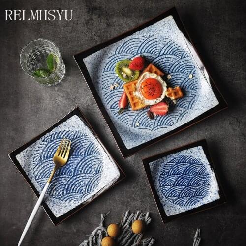 1PC RELMHSYU Japanese Style Ceramic Retro Square Sushi Dessert Flat Dinner Plate Tray Restaurant Tableware