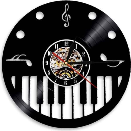 Piano Keyboard Treble Clef Vinyl Record Wall Clock Music Instrument Musical Notes Retro Music Album Ornament Silent Wall Watch