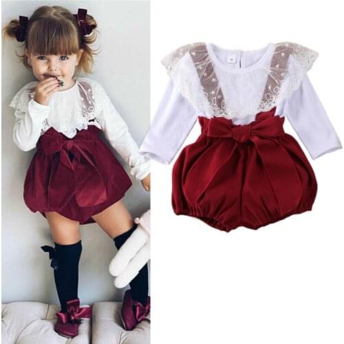 0-24M Infant Baby Girls Clothes 2021 Summer Autumn Toddler Long Sleeve Lace T-shirt and Suspender Shorts Overalls Baby Outfits