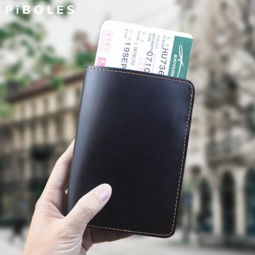 Crazy Horse Leather Passport Holder Bag Handmade Multi-function Credit Card Air Tickets Slots Passport Cards Wallet For Business