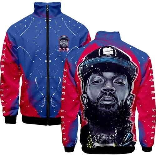 Oversized Nipsey Hussle 3D Print Jacket Men Zipper Streetwear Clothes Hip Hop Nipsey Hussle Stand Collar Fashion Casual jacket