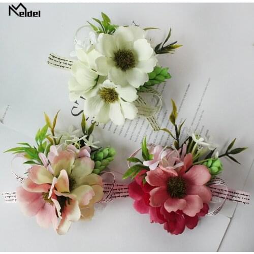 Meldel Silk Hydrangea Boutonniere Groomsman Wedding Bridesmaid Bracelets Flowers Buttonhole Wedding Witness Marriage Accessories