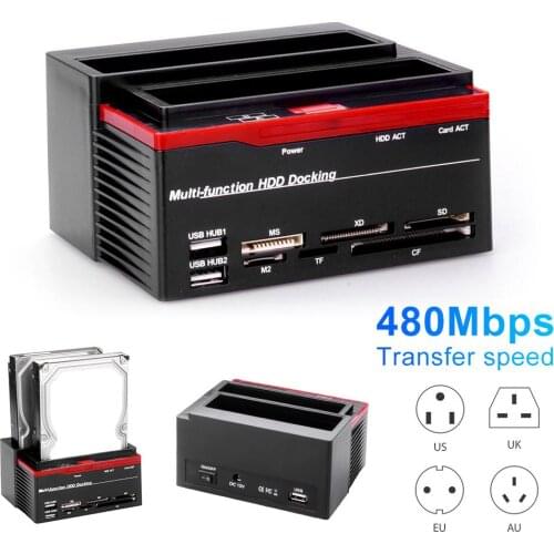 Multifunction Dual Slot 2.5/3.5inch IDE SATA SDD HDD Docking Station Card Reader