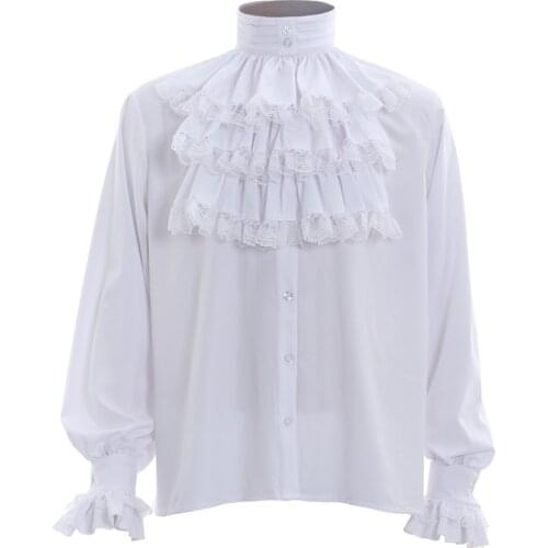 Mens Medieval Renaissance Shirt TUDOR Pirate JACK SPARROW Medieval Caribbean Costume Cosplay White Black