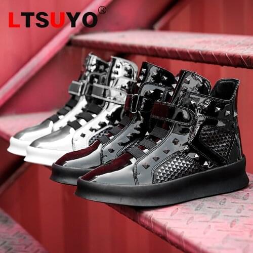 Mens British rivet high-top shoes hip-hop sneakers, fashionable outdoor casual mens shoes, autumn and winter trendy shoes
