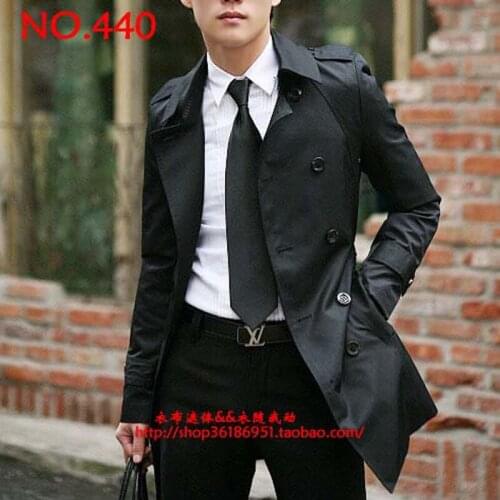 2020 Free Shipping Mens Fashion New Black Outerwear Epaulette Belt Double Breasted Slim Trench Coat Overcoat / S-xxxl