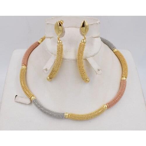 NEW High Quality Ltaly 750 Gold color Jewelry Set For Women african beads jewlery fashion necklace set earring jewelry