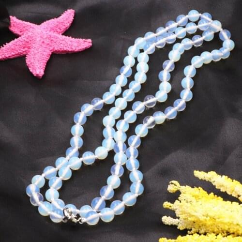 New Statement Long Necklace Women Opal Stone Beaded Chain Necklaces Crystal Round Party Gifts Jewelry 36" A954 Elf on The Shelf