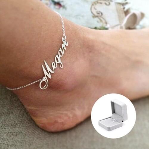 Stainless Steel Custom Name Anklet Rose Gold Silver Personalized Arabic Letter Chain Anklets Women Beach Jewelry Birthday Gift