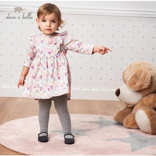 DBZ13685-2 dave bella spring baby girls princess floral bow dress children fashion party dress kids infant lolita clothes