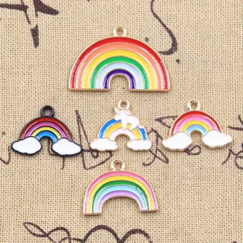 5pcs Charms Lovely Unicorn Rain Rainbow Cute Pendants Making DIY Handmade Finding For Keychain Necklace Oil Dripping Jewelry