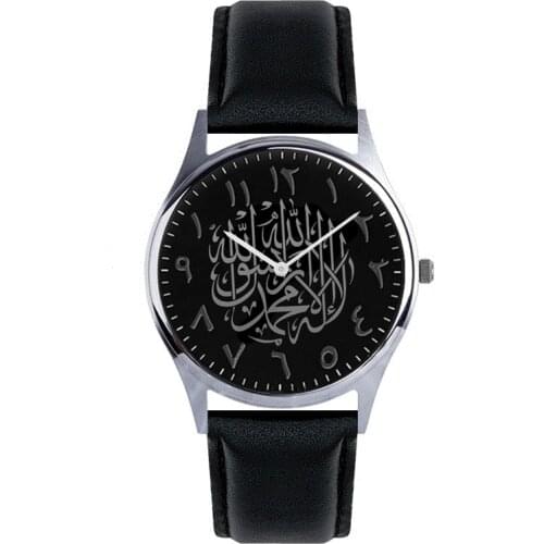 Minimalist Design Dial Face Quartz Movement Fashion Casual MenS Watch Arabic Montre Leather Islam Scripture Souvenir