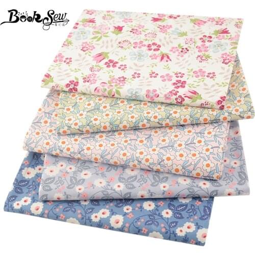 Booksew Fresh Flower Printed Pattern Twill Cloth 100% Cotton Fabrics for Sewing Quilting DIY Home Textile Handcrafts Patchwork