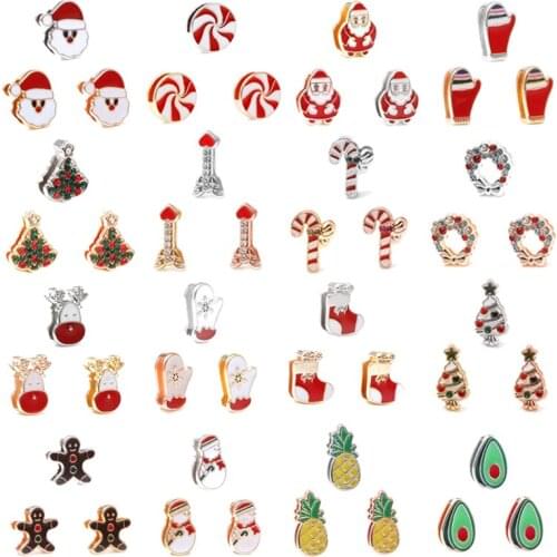 3Pcs/Lot 45 Styles Santa Claus Charm Slide Beads Fits 10mm Stainless Steel Mesh Bracelets For Women Christmas Jewelry Making