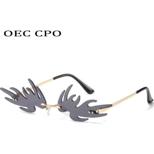 OEC CPO Fashion Flame Sunglasses Women Small Rimless Cat Eye Sunglasses Female Men Brand Designer Vintage Punk Sun Glasses UV400