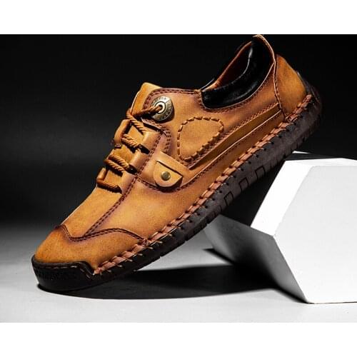 Luxury Split Leather Men Shoes Hand Sewing Man Casual Shoes Welt Stitching Loafers Flats Male Leisure Shoe Big Size 39-48