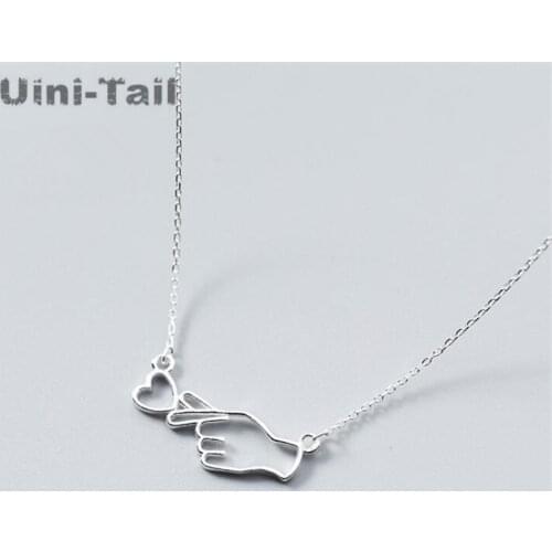 Uini-Tail hot new 925 sterling silver heart necklace Korean cute girl hand-shaped love pendant small fresh jewelry GN678
