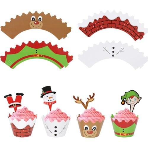 24PCS Christmas Paper Cupcake Wrapper Christmas Party Cake Decoration Santa Claus Baking Xmas Cake Topper DIY Dessert Decor Tool