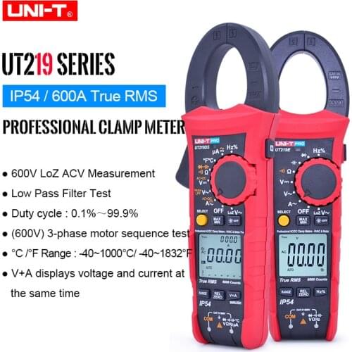 UNI-T UT219E UT219M UT219DS 600A True RMS Professional Clamp Meters IP54 Dust / Waterproof Ammeter, LoZ Voltage HVAC Repair Tool